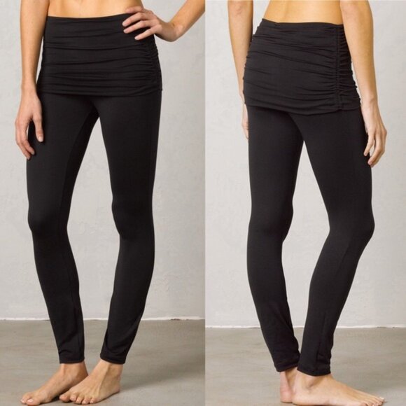 Prana Remy Black Soft Rusched Stretch Skirt Leggings L - Picture 1 of 9